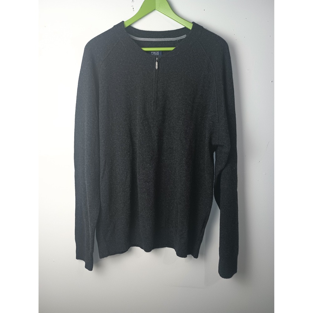 True Measure 100% Cashmere Sweater Mens XL Charcoal Gray Quarter Zip Pullover